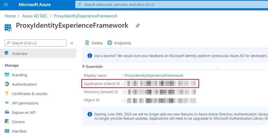 Azure B2C SSO : Copy Proxy application client id