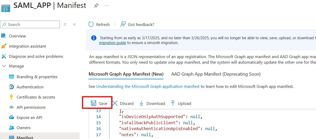 Azure B2C SSO : Click on Save