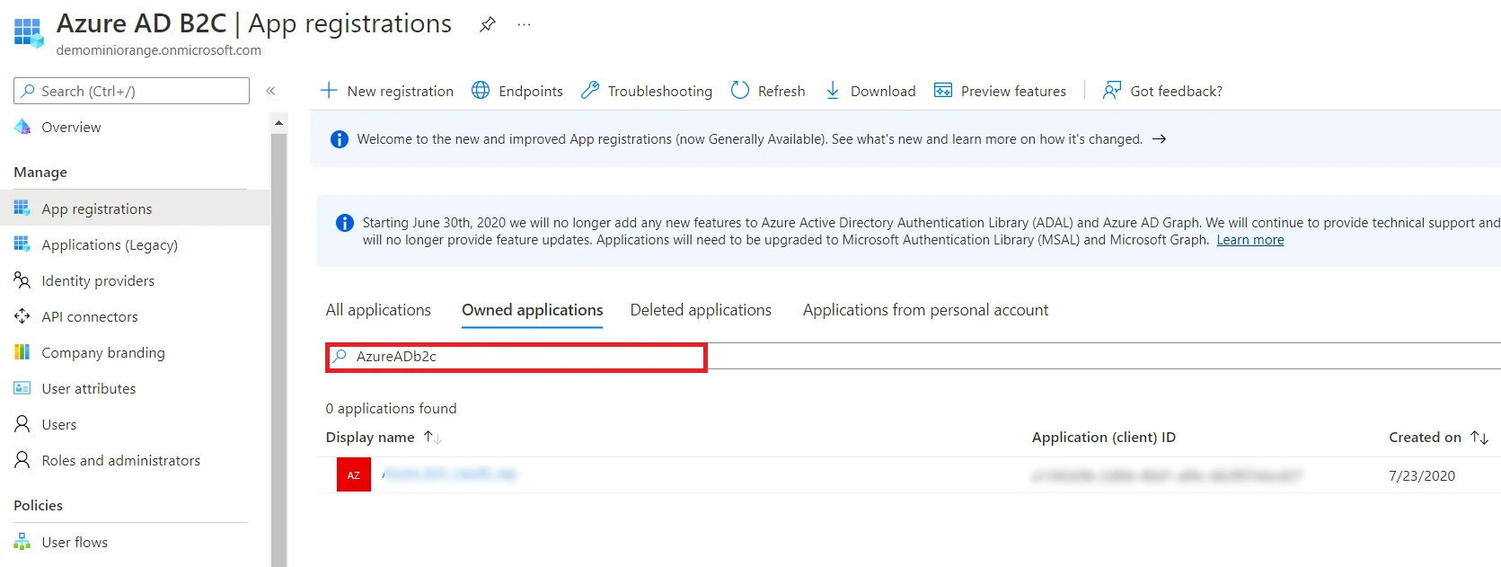 Azure B2C as IDP : Select App