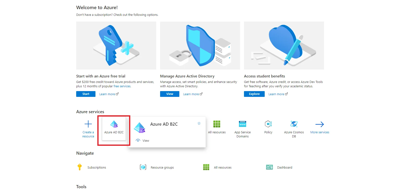 Azure B2C SSO: Select Azure B2C App