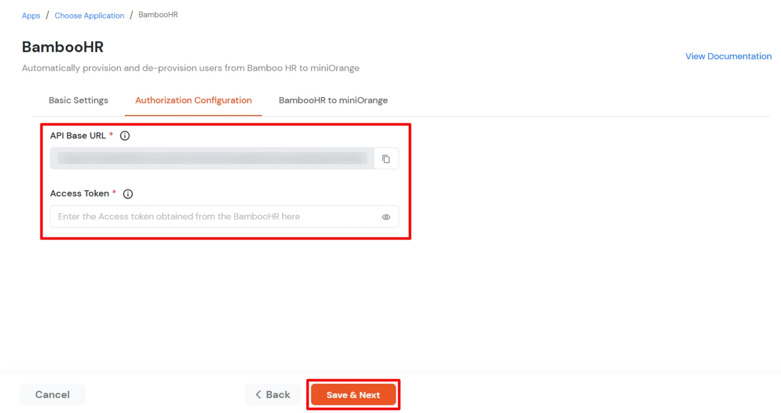 BambooHR Provisioning : Paste the copied Generated Key into Access Token field