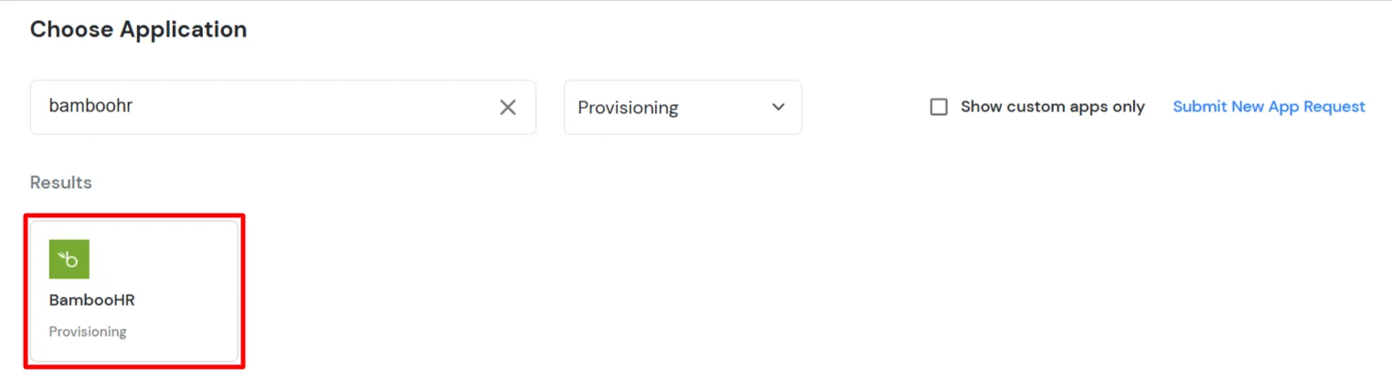 BambooHR Provisioning : Select BambooHR application