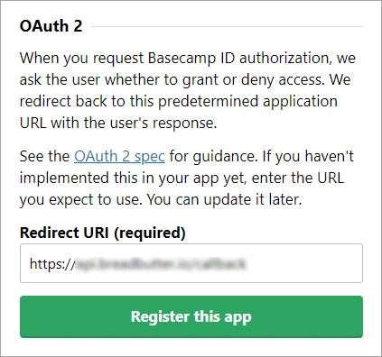 Basecamp as IDP: Register app