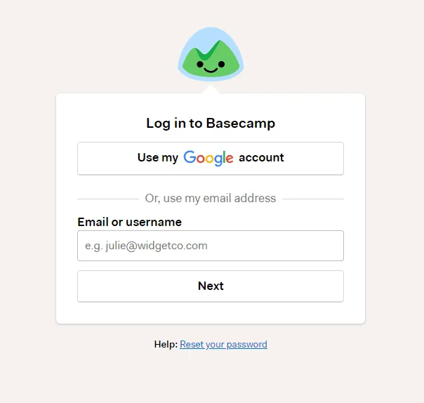 Basecamp Single Sign-On (sso) user login page