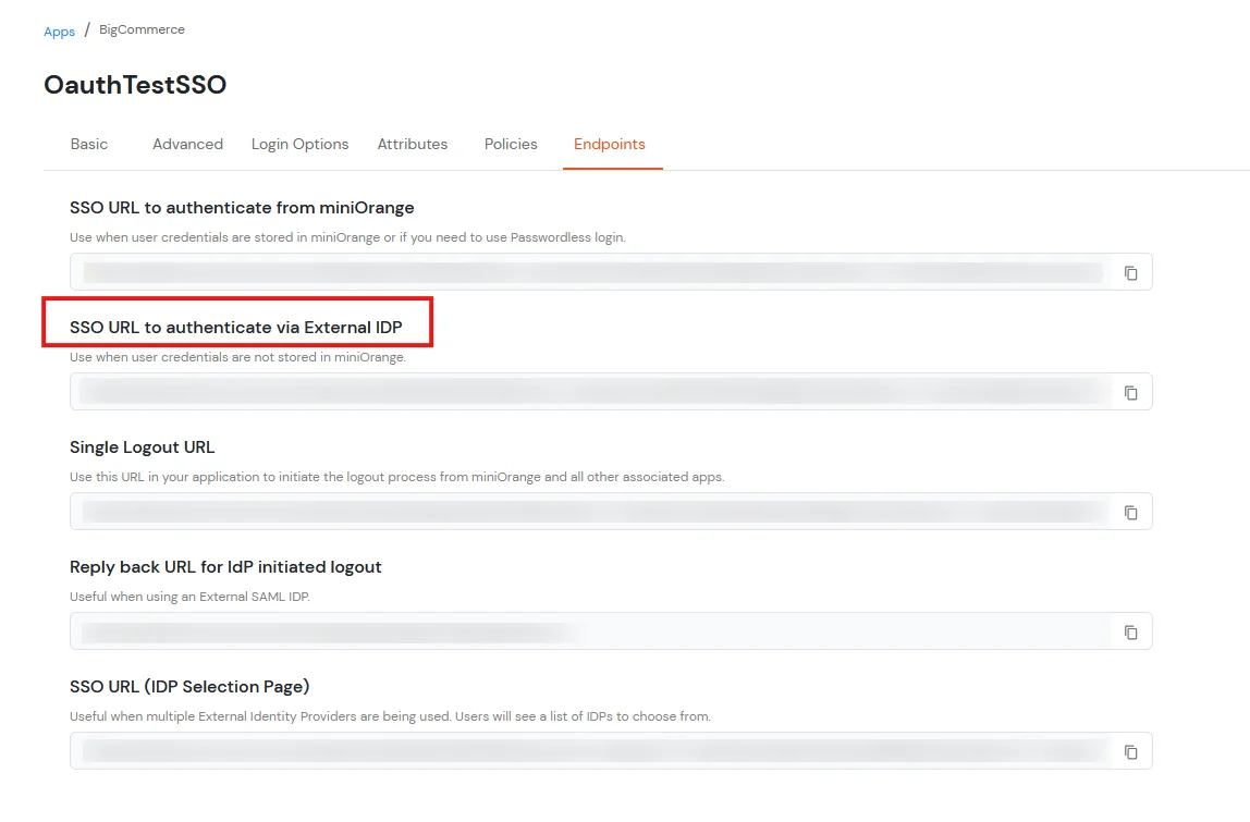 BigCommerce Single Sign-On (SSO) SSO URL to authenticate via External IDP