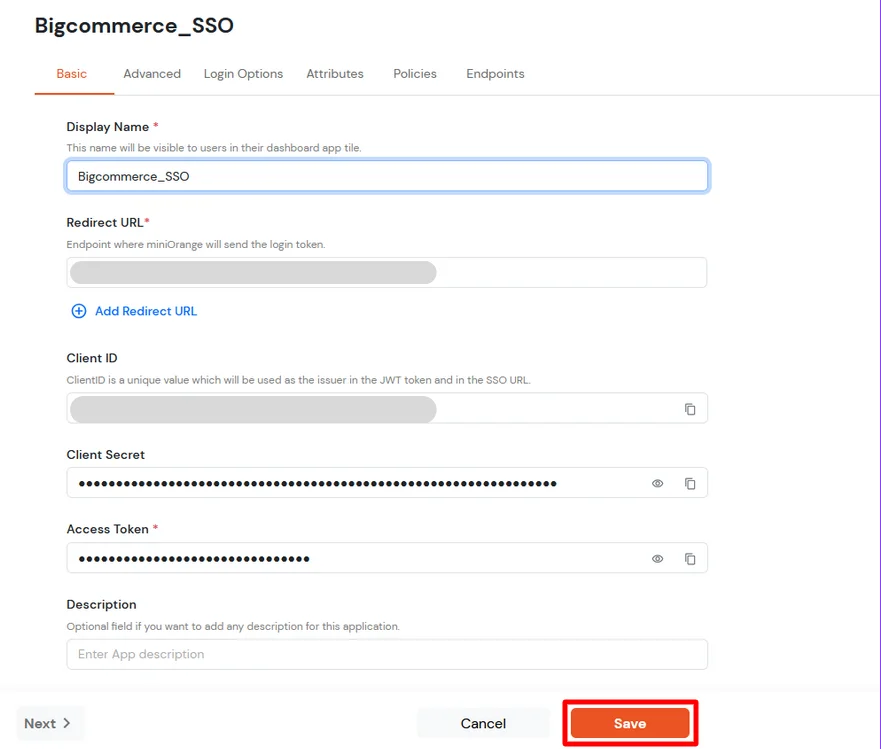 BigCommerce Single Sign-On (SSO): Enter Basic details