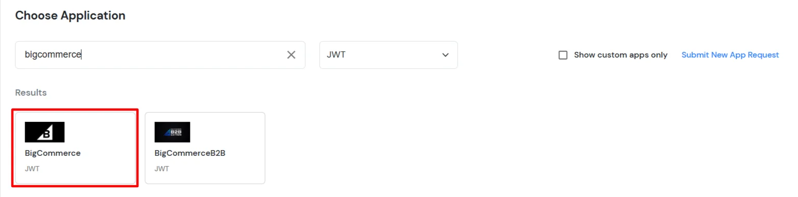 BigCommerce Single Sign-On (SSO): Select BigCommerce Application