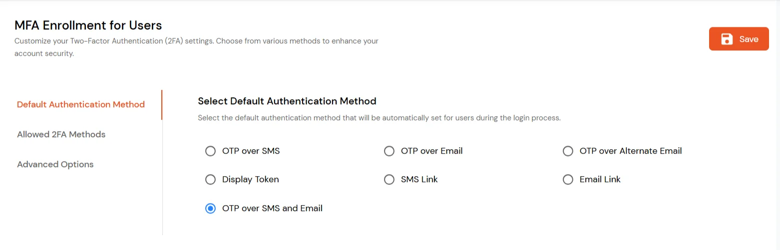 MFA/Two-Factor Authentication(2FA) for Select Dafault 2FA Method
