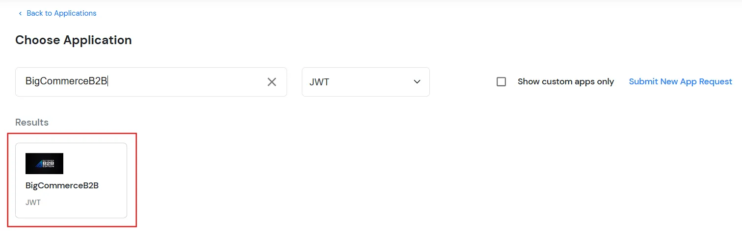 Bigcommerce SSO: Select JWT App from the All Apps dropdown