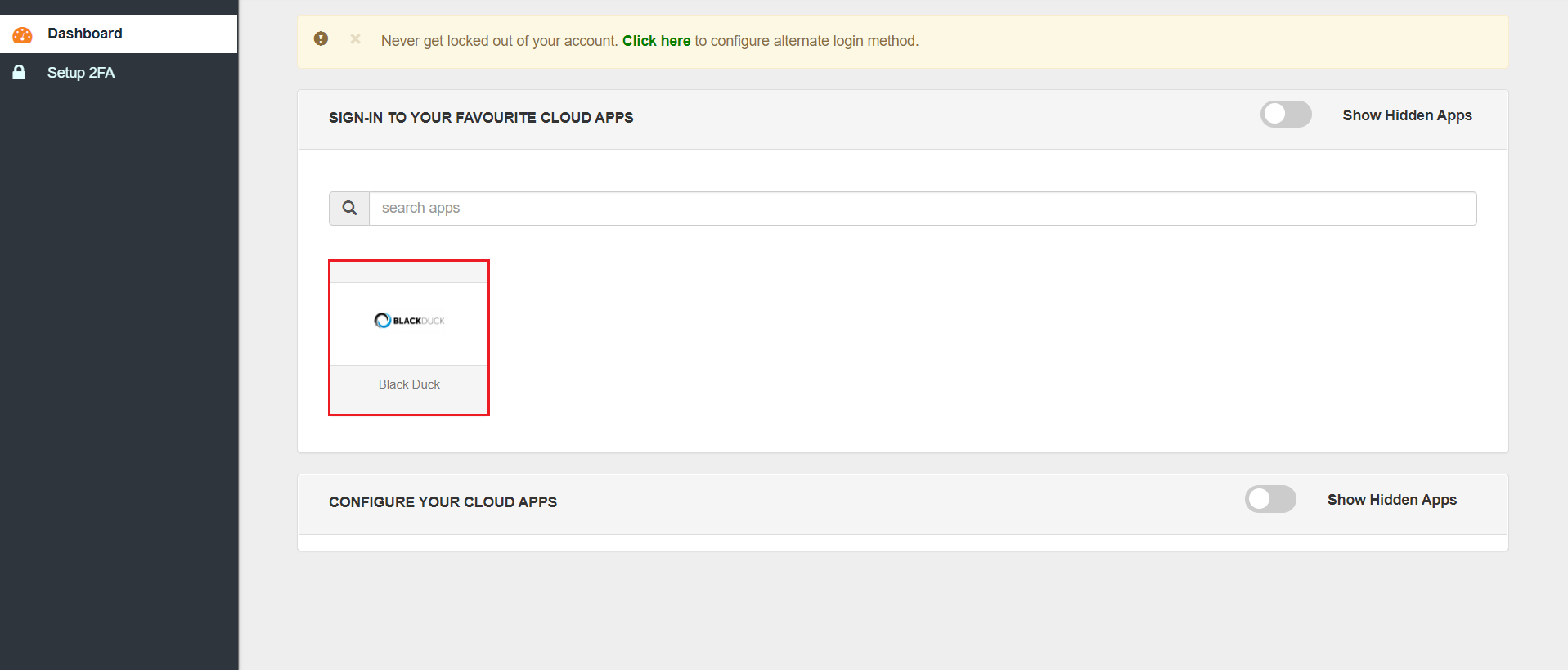Black Duck Single Sign-On (SSO) manage apps
