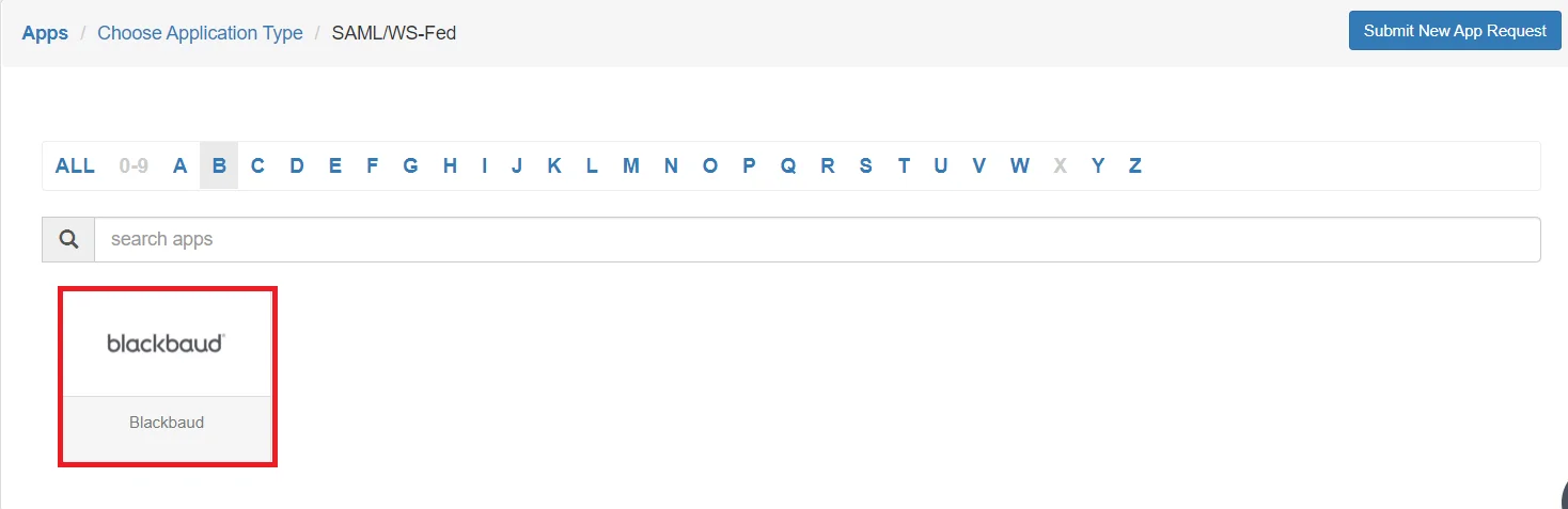 Blackbaud Single Sign-On (SSO) manage apps