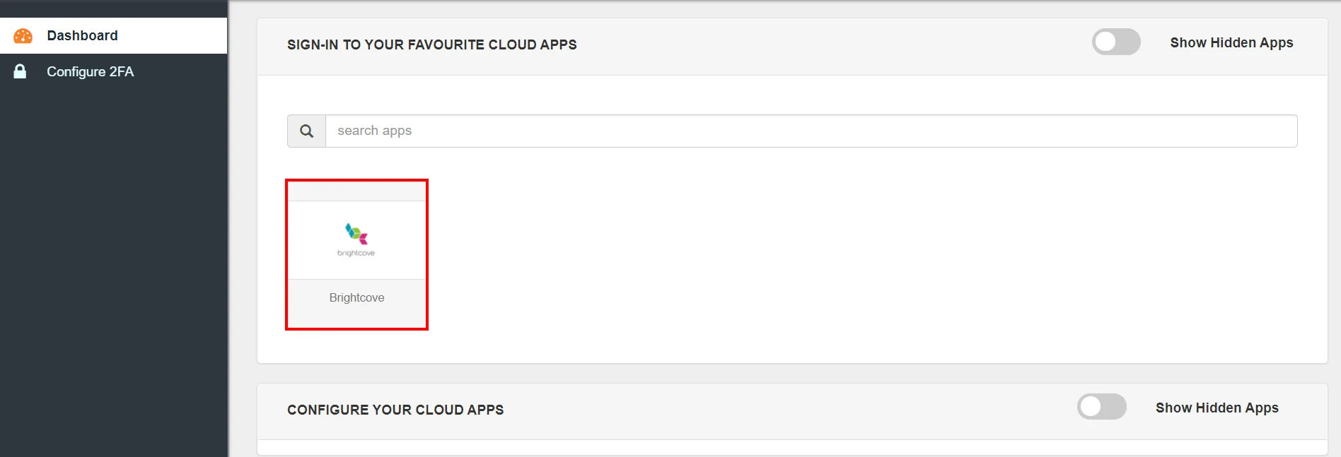Brightcove Single Sign-On (SSO) manage apps