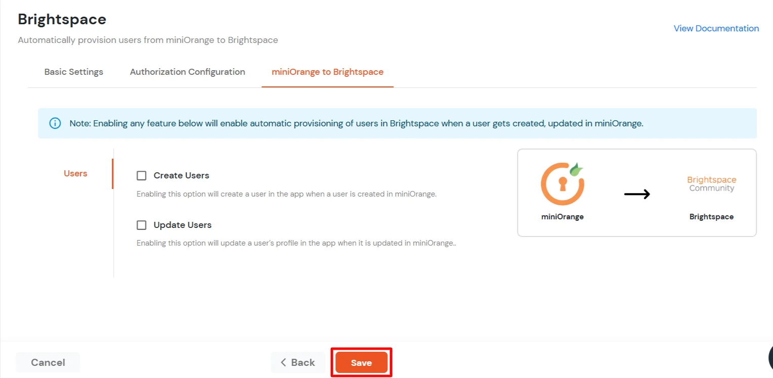Brightspace Provisioning : Enable the option and click Save