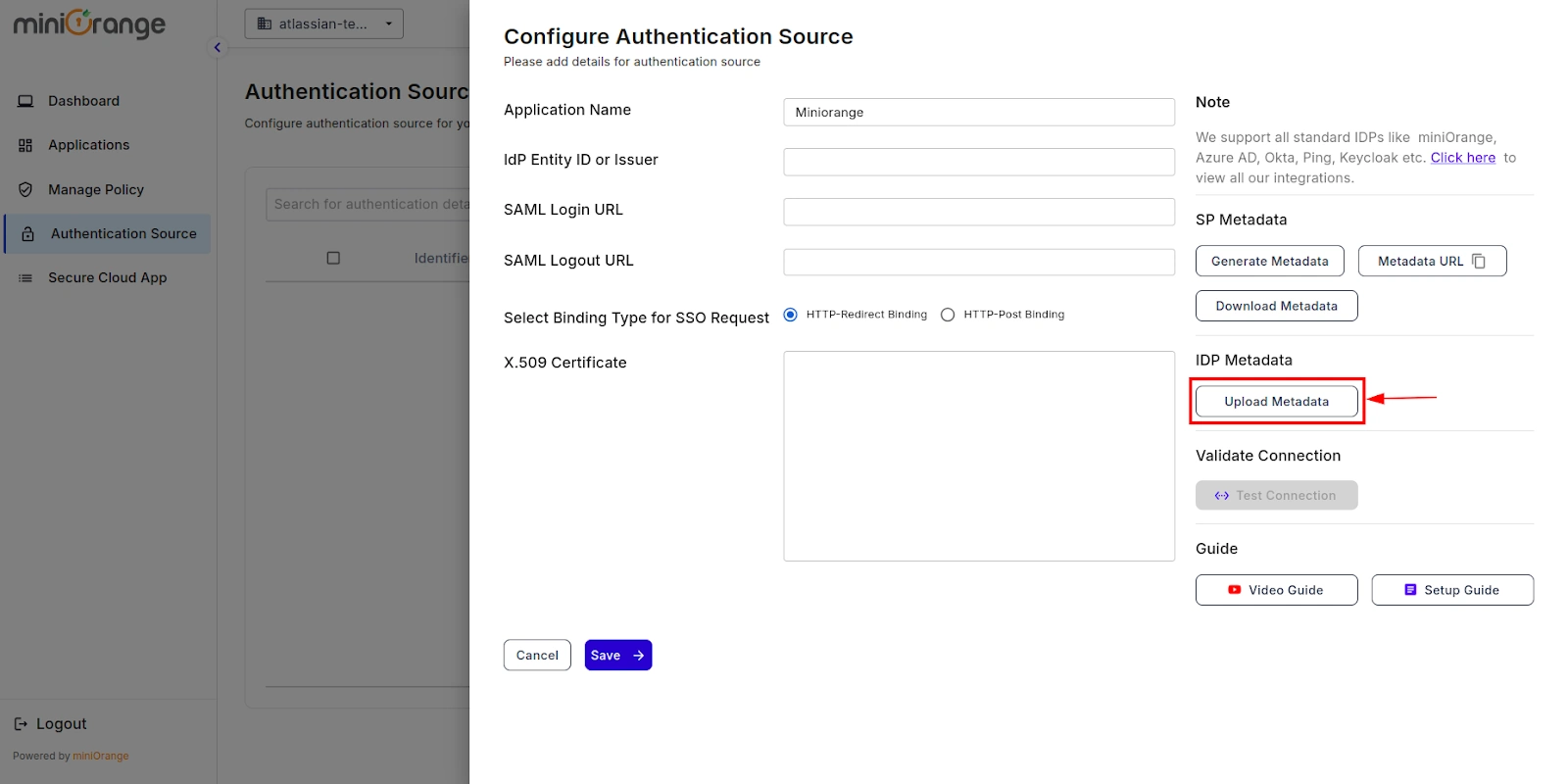 Atlassian CASB  with your Identity Provider- DP Metadata