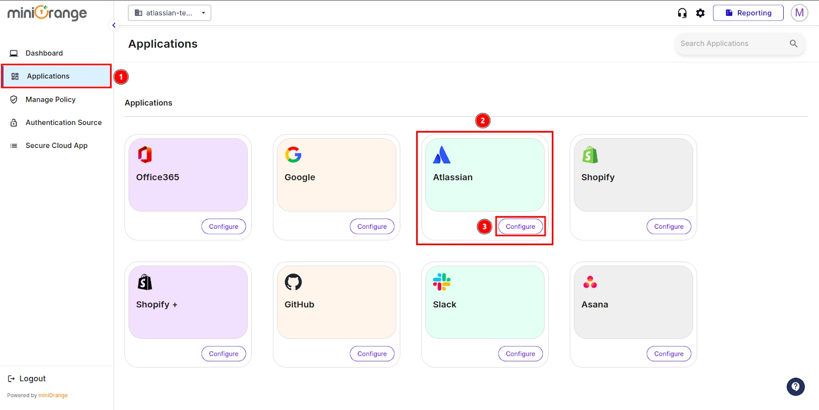Atlassian CASB  with your Atlassian Admin Console console