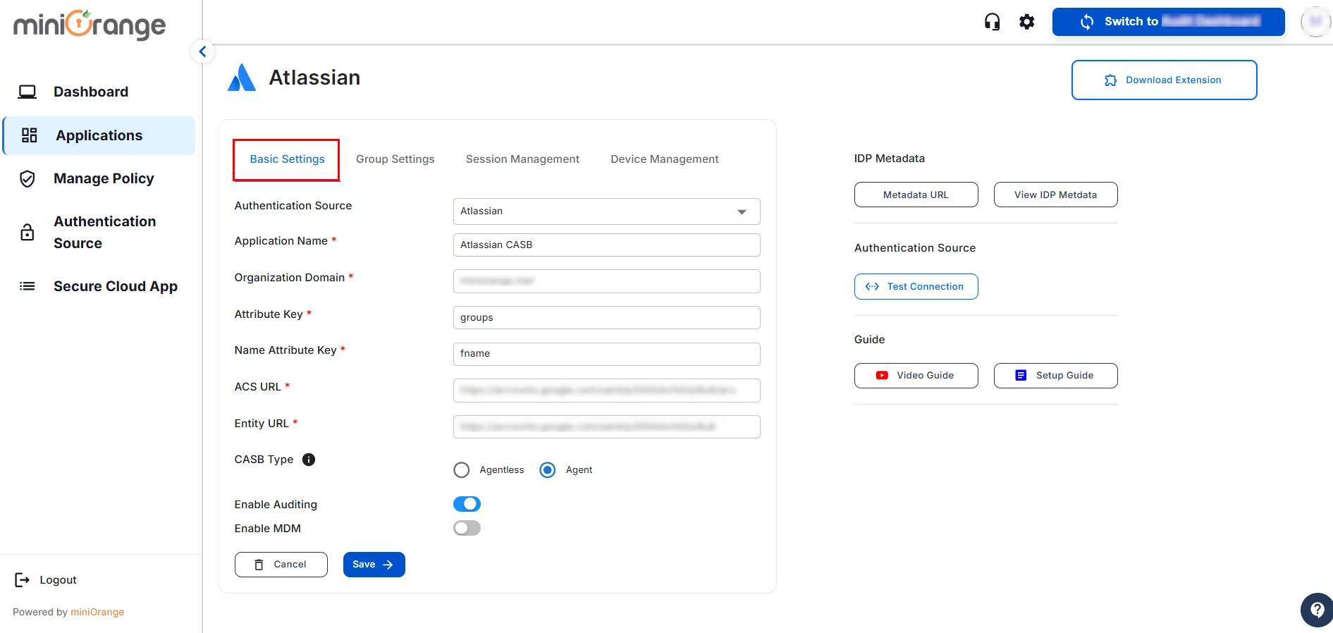 Atlassian CASB Basic Settings change any configuration