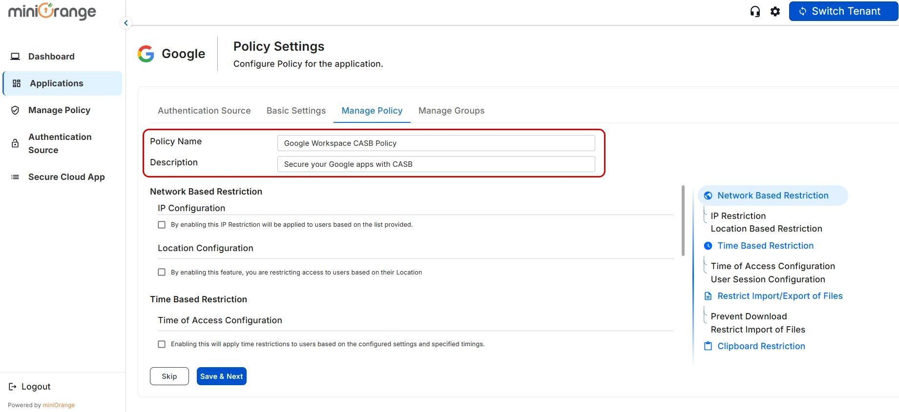 Google Workspace policies enable IP Restriction