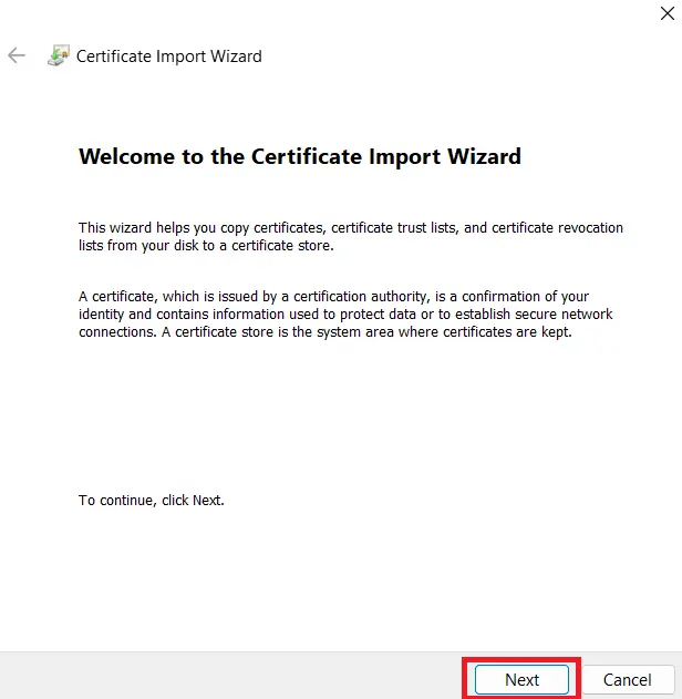 Certificate Import Wizard miniOrange CASB