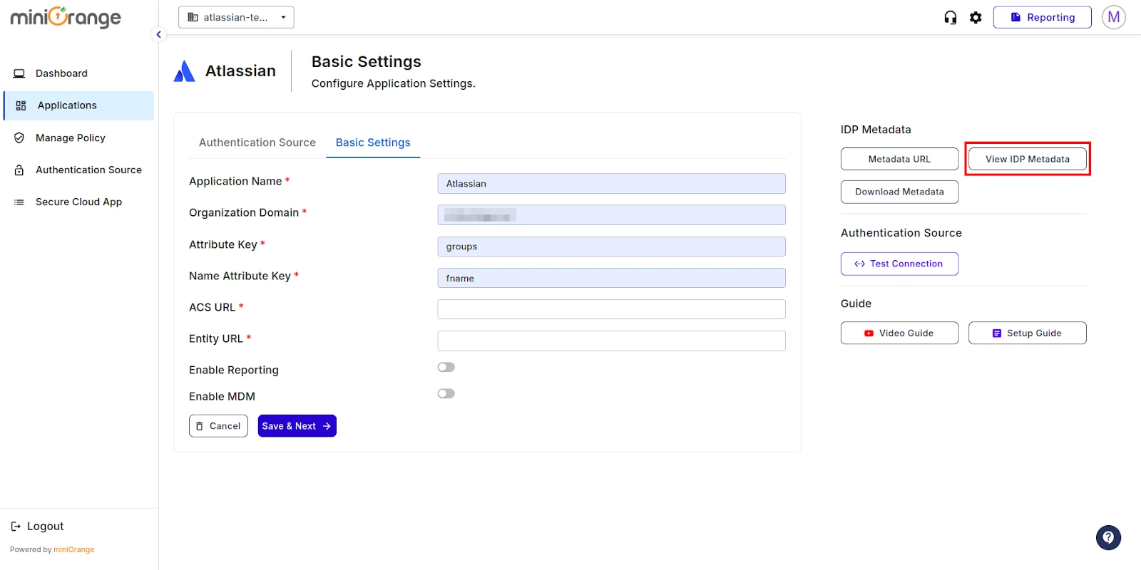 Atlassian CASB - View IDP Metadata