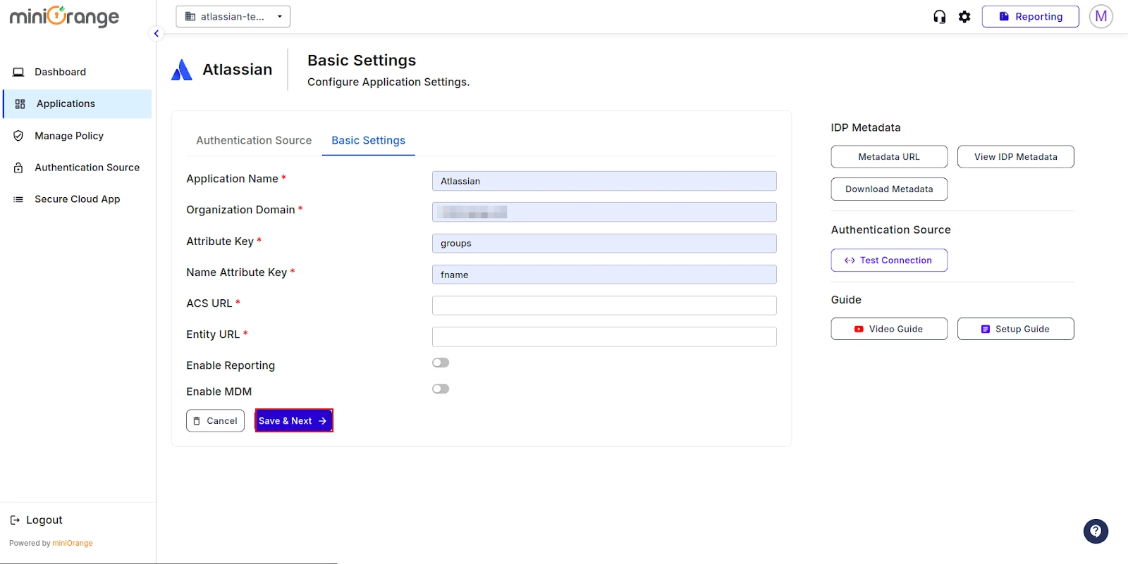 Atlassian CASB Basic Settings Details