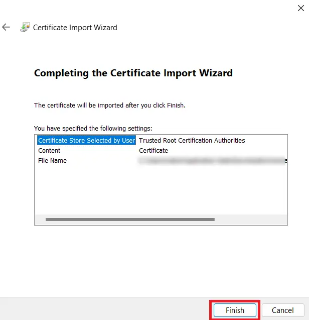 Successful Import Trusted Certificate