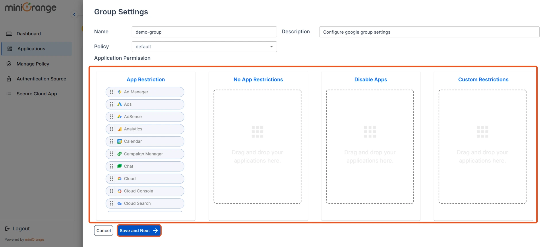 Google CASB - Save Configuration