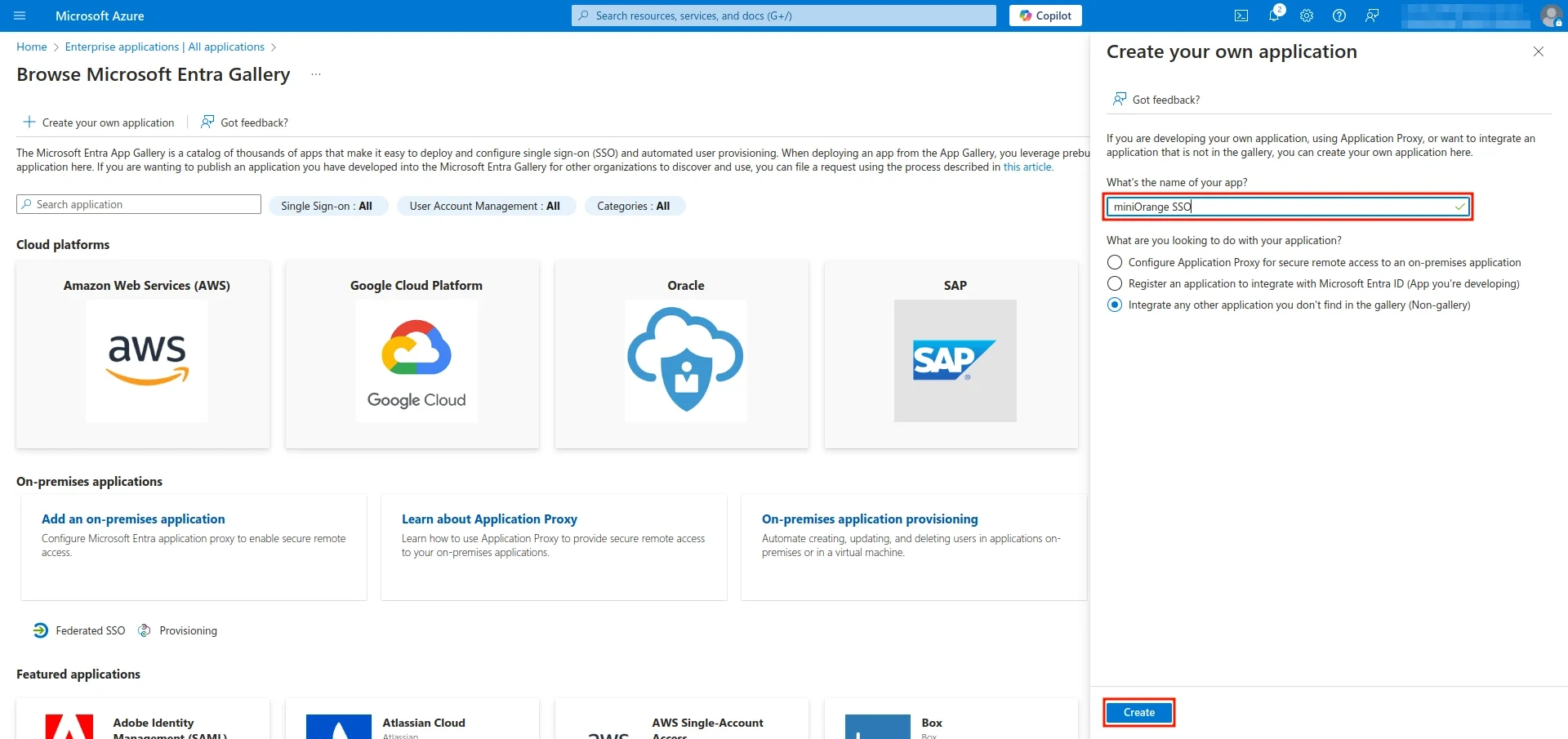 Shopify Non-Plus Admin SSO with Microsoft Entra ID-click create | integrate shopify plus entra