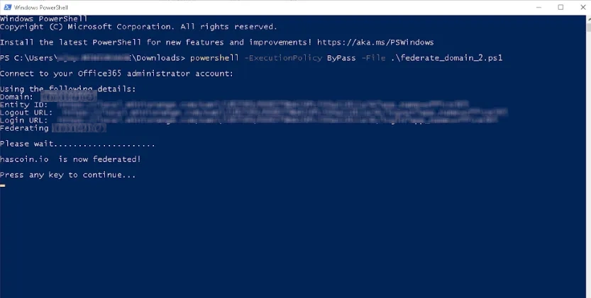 microsoft office365 CASB federation script successfully