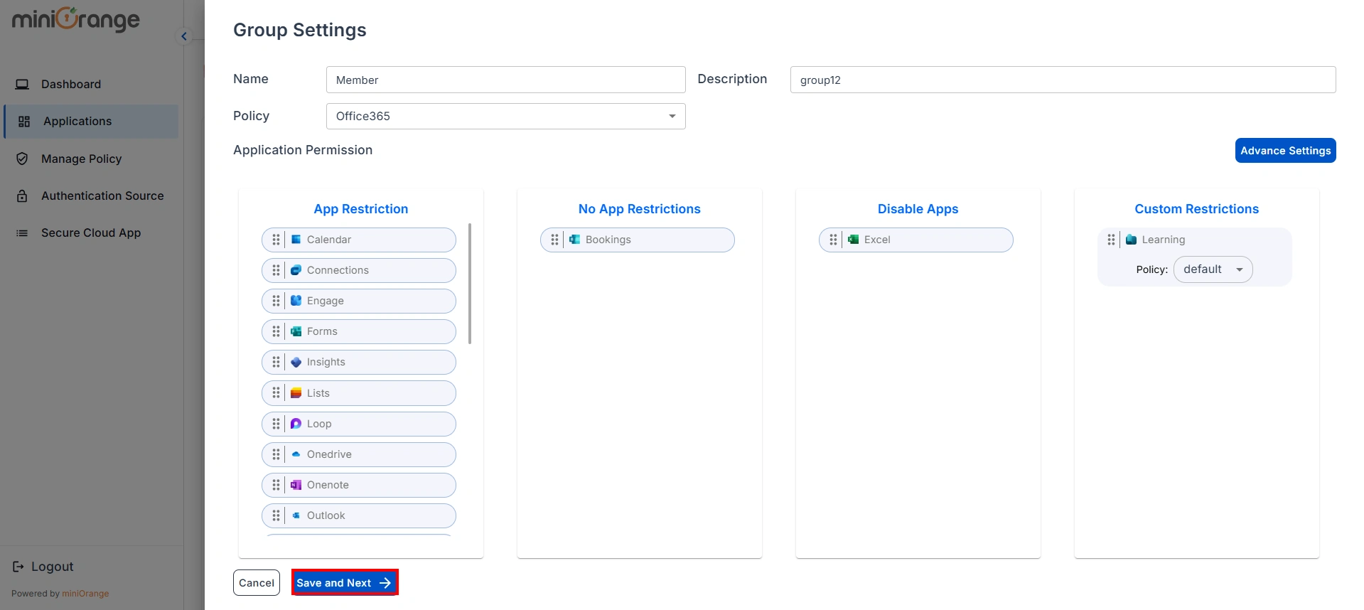 microsoft office365 CASB group settings for location restriction