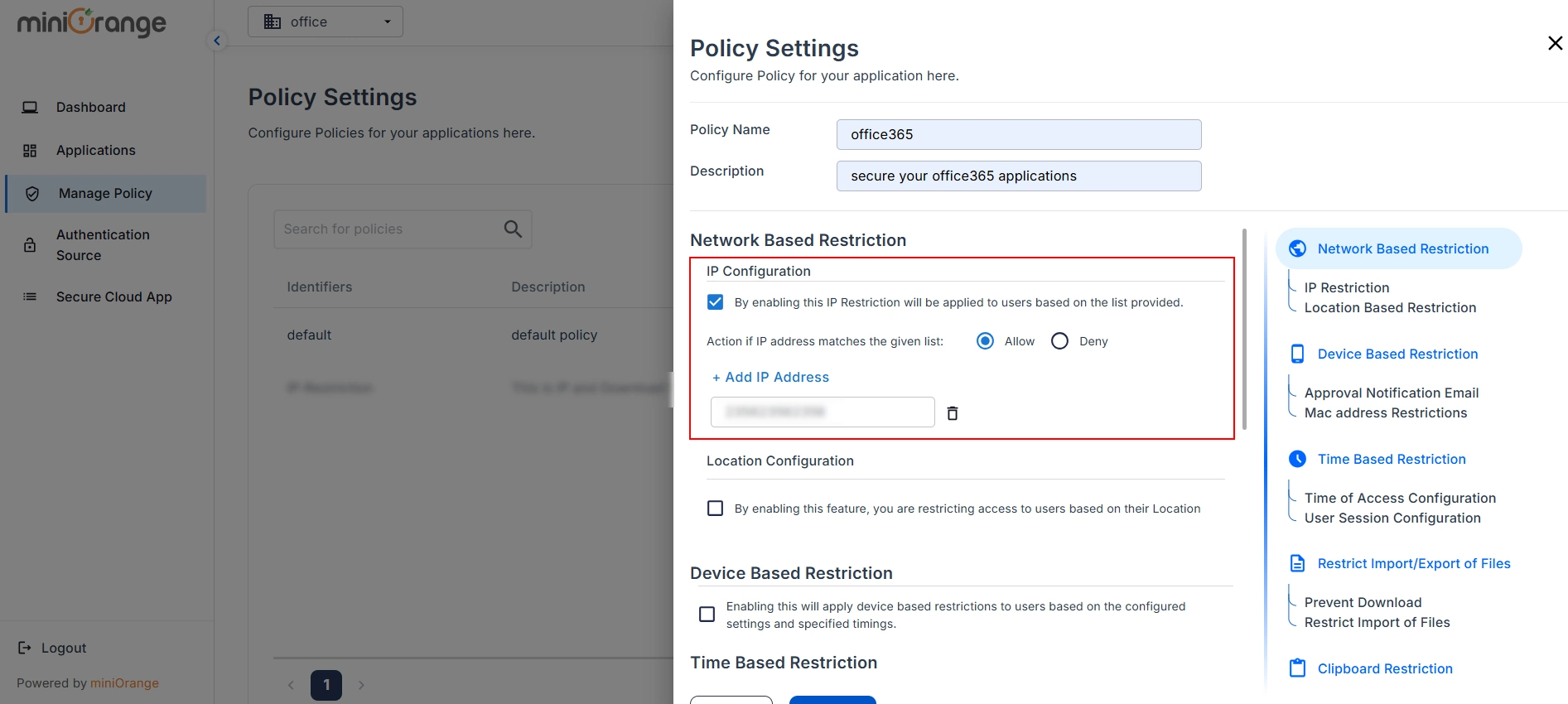 microsoft office365 CASB enable location restriction checkbox