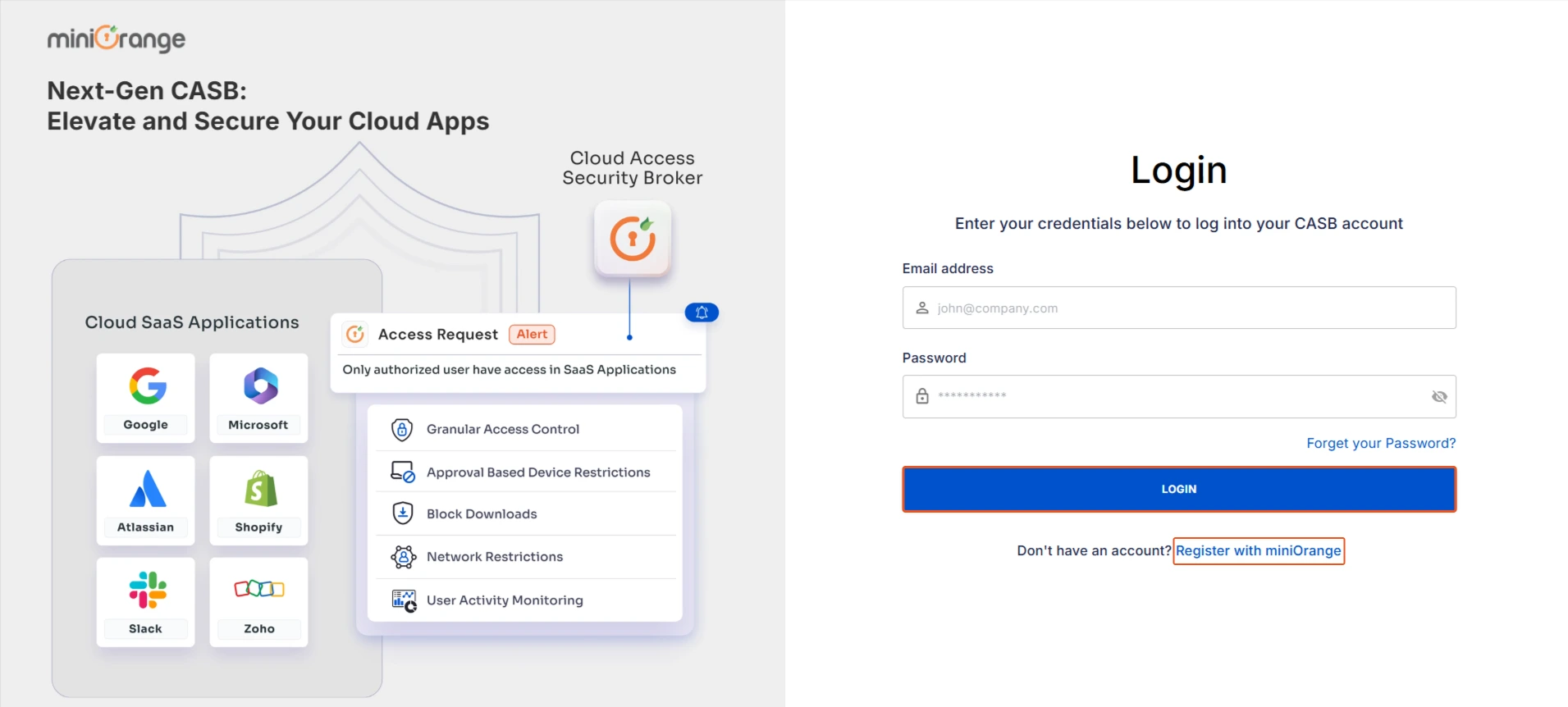 Login into miniOrange google apps CASB