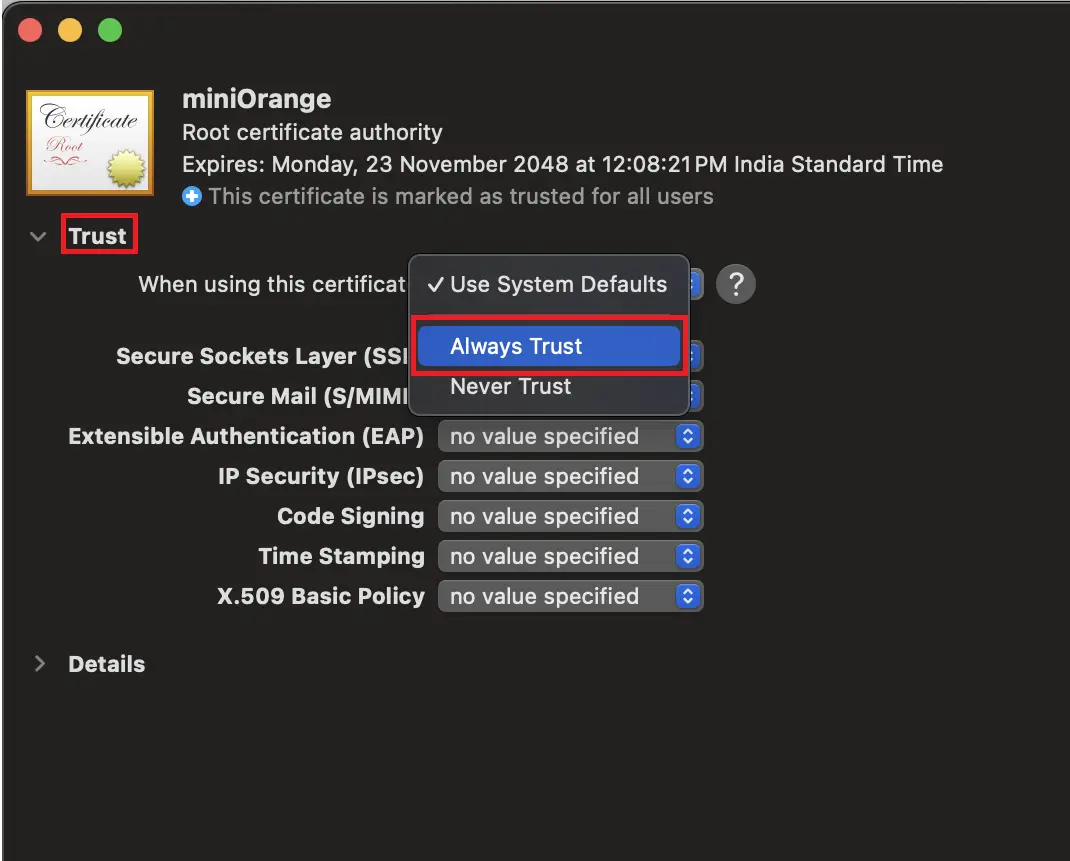 Successful Import Certificate