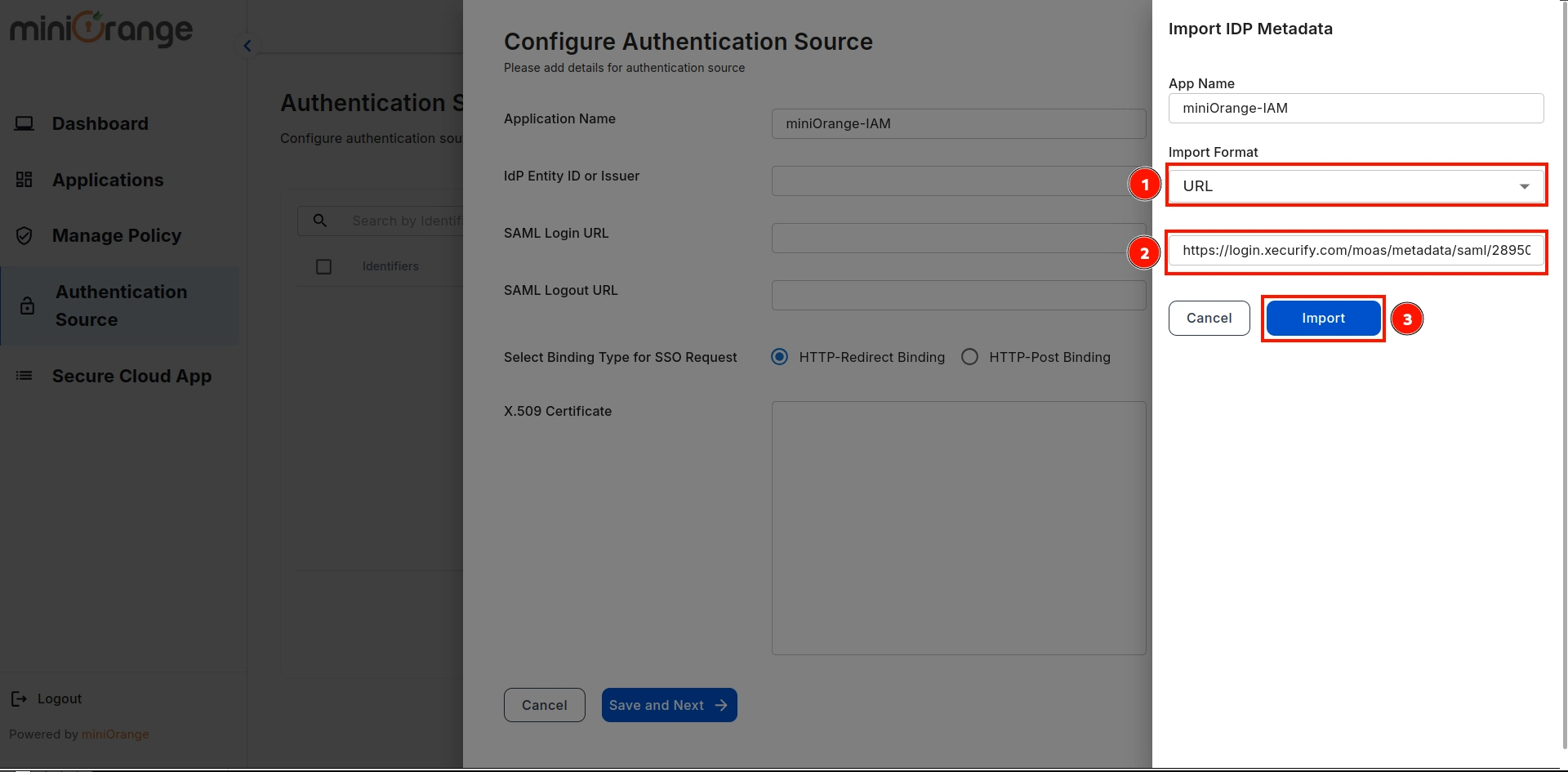 ecure Microsoft Office365 using CASB- click on import