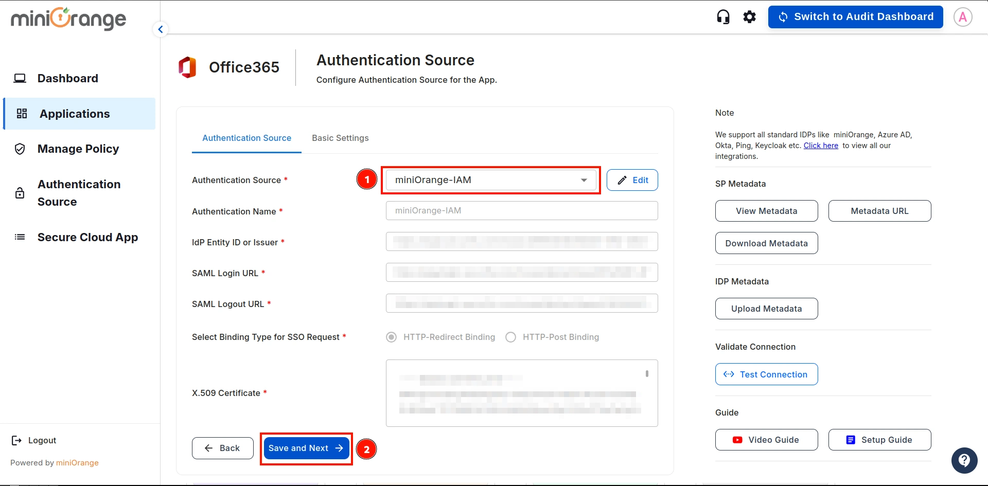 ecure Microsoft Office365 using CASB- select authentication source