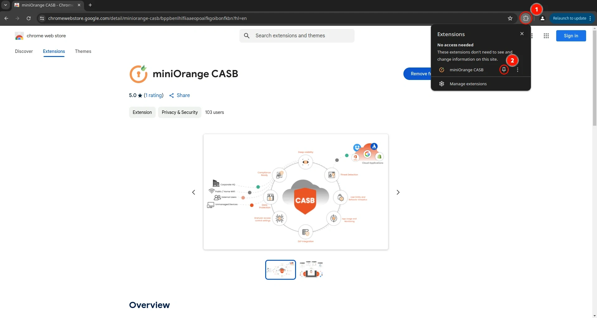 click on pin extension