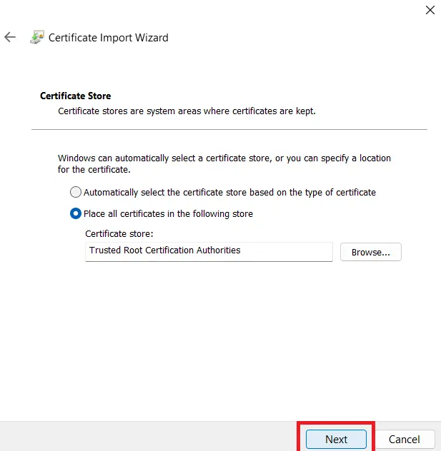 Certificates Store Trusted Root
