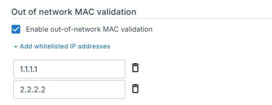 MAC Address Validation Settings for Network Access