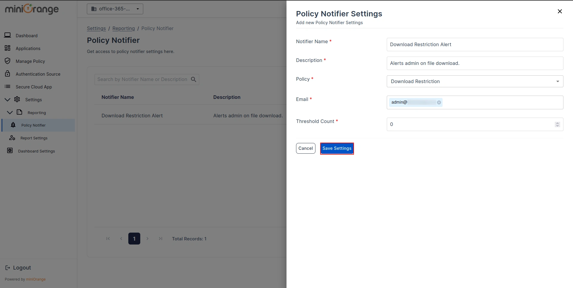 OneDrive and SharePoint File Restriction-CASB Policy Notifier Configuration