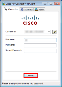 Cisco AnyConnect VPN 2FA two-factor authentication: Login Page