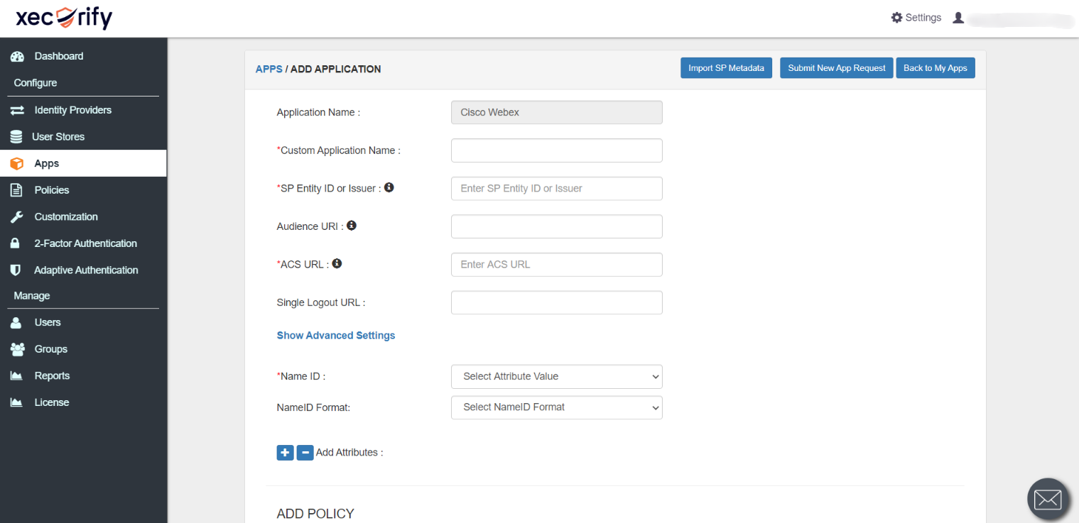 Cisco Webex Two-Factor Authentication (2FA/MFA): saml app configure