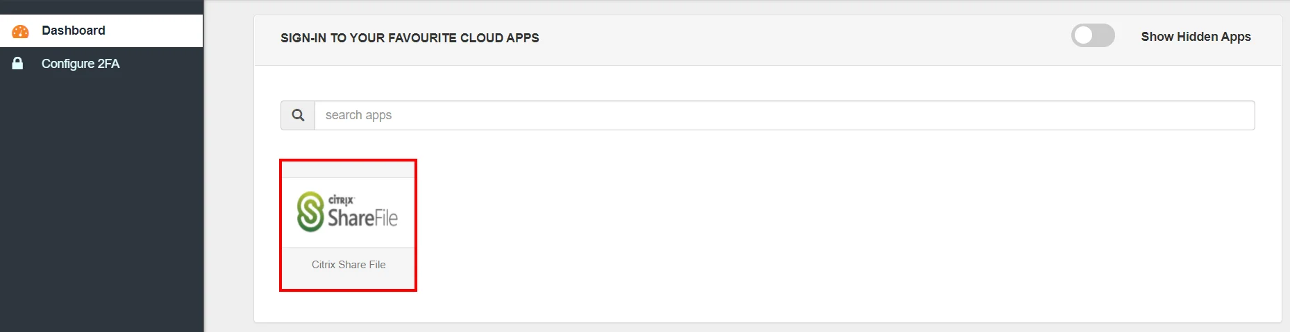 Citrix Share File Single Sign-On (SSO) manage apps