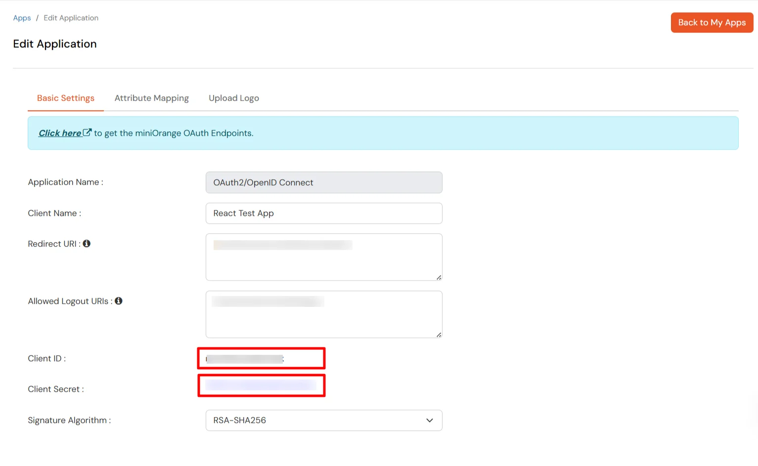 JavaScript OAuth Single Sign-On (SSO) Copy Client ID and Client Secret