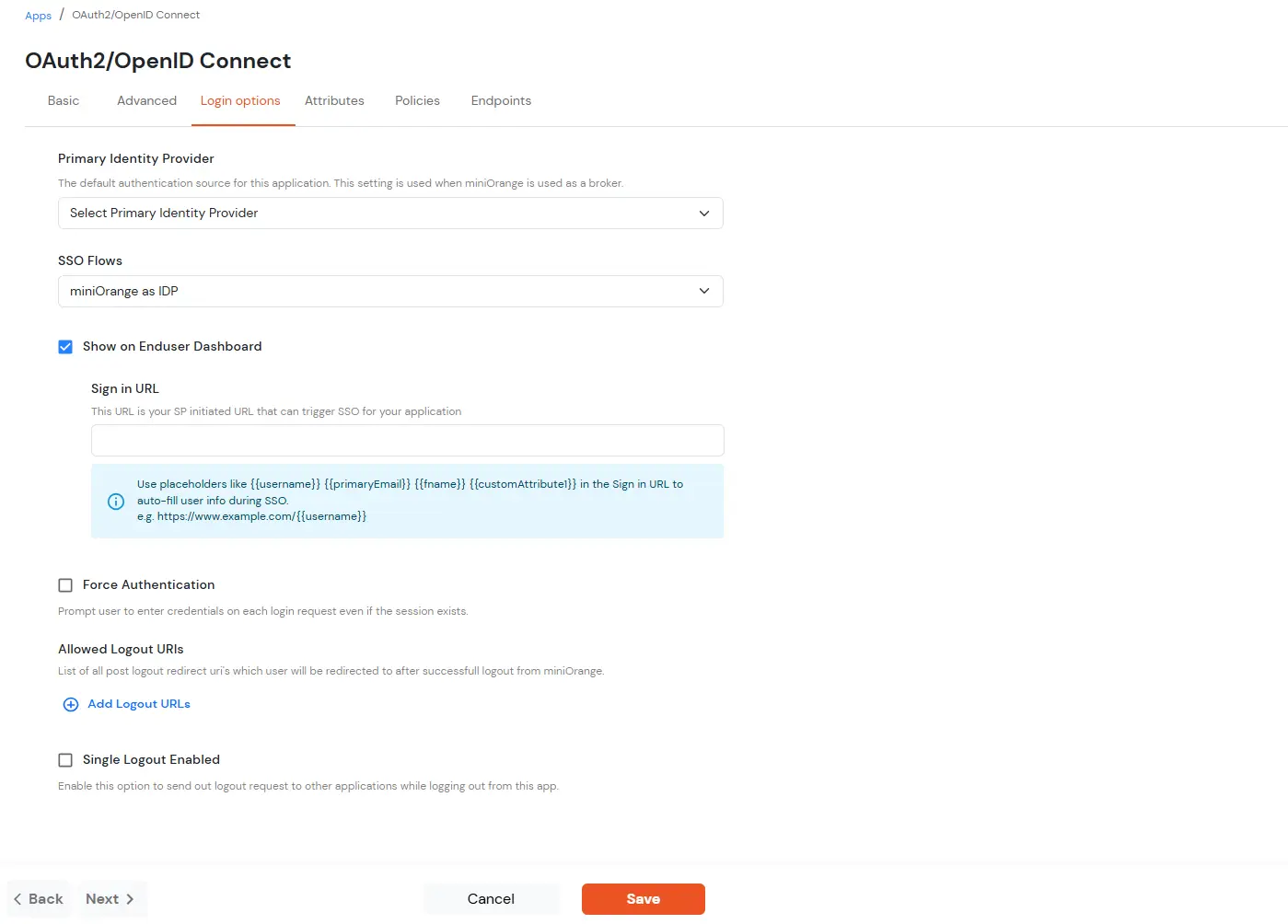 miniOrange Identity Platform Admin Handbook: Navigate to Login options tab
