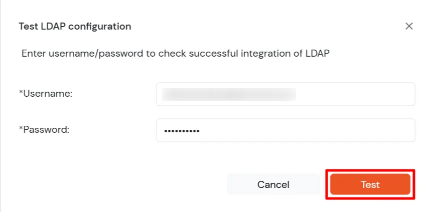 Oracle Siebel CRM 2-factor Authentication: Enter username and password to test LDAP connection