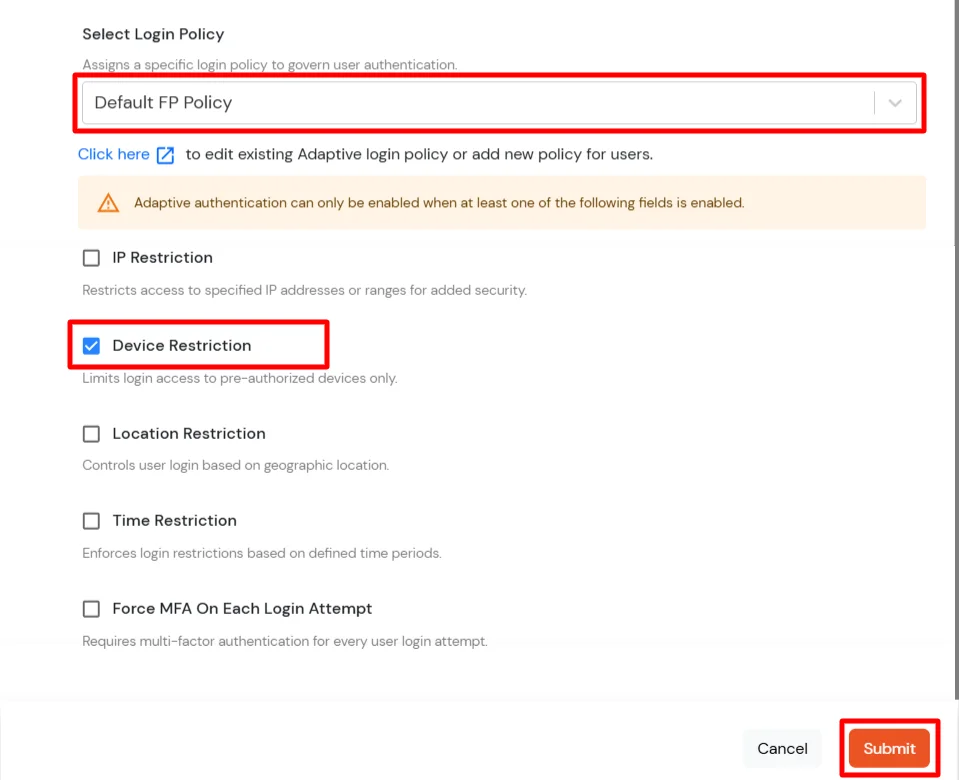QlikView Single Sign-On (SSO) Restrict Access Submit device restriction policy
