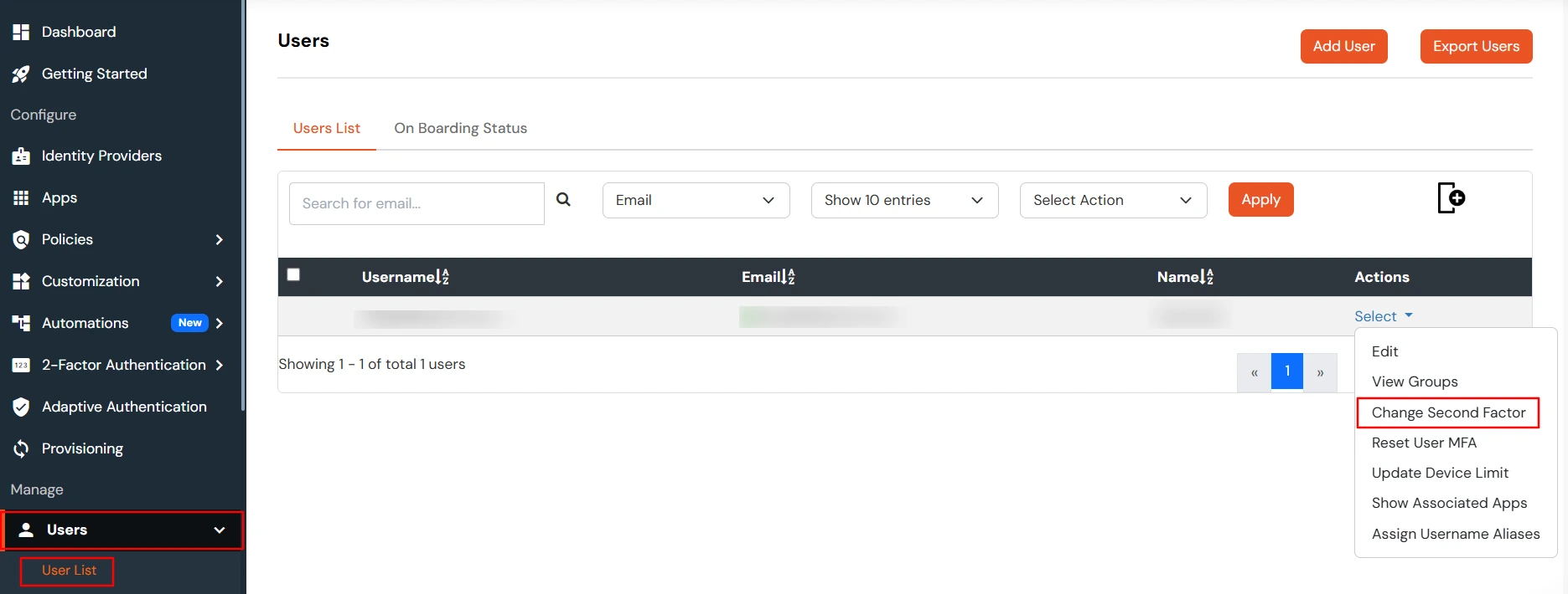 MFA/2FA two factor authentication for Apache Web Server: User list(Reset second factor)