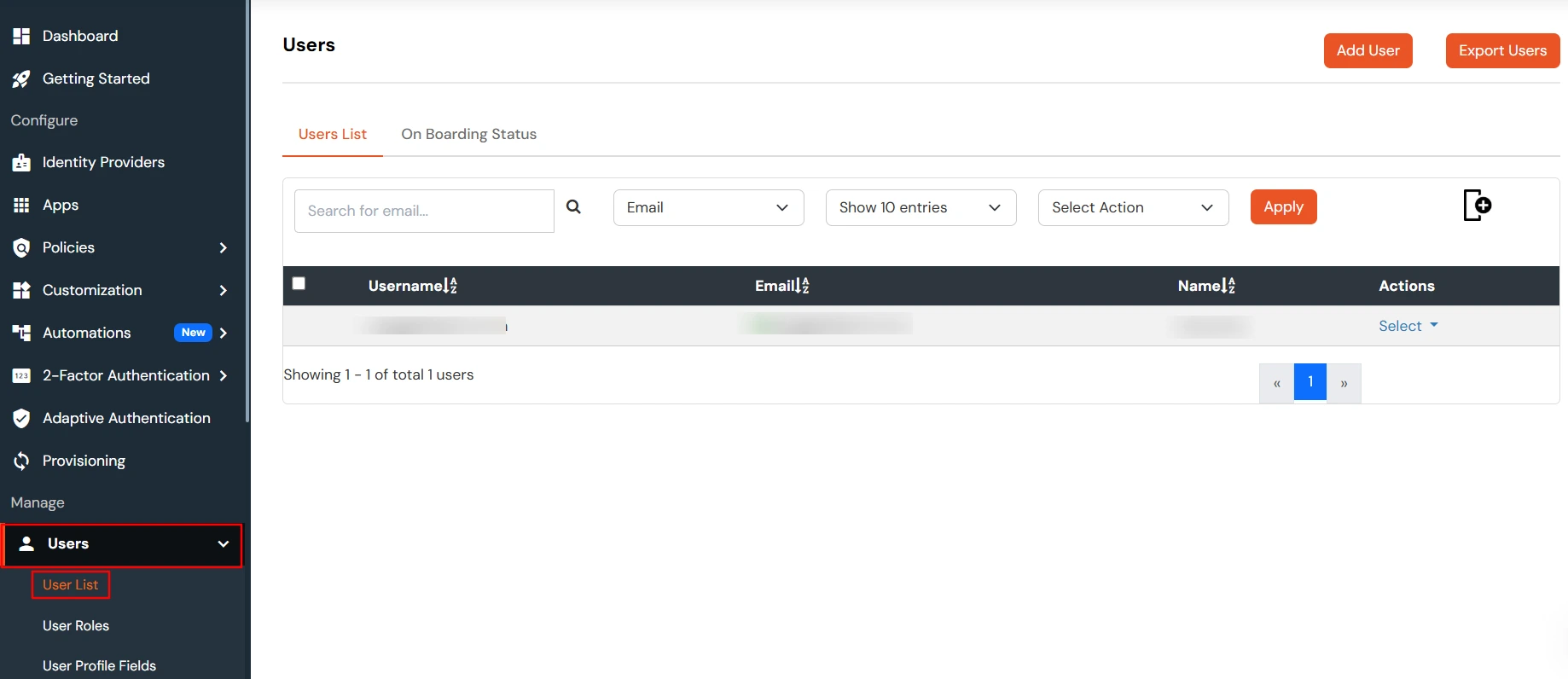 MFA/Two Factor Authentication(2FA) for Apache Web Server: User list in miniOrange