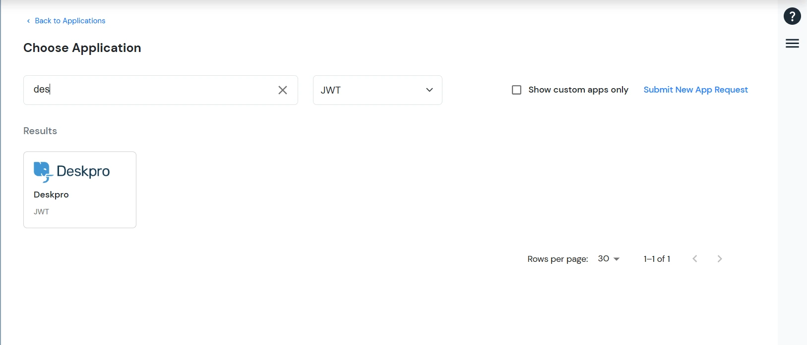 Configure JWT application: Search Deskpro JWT application