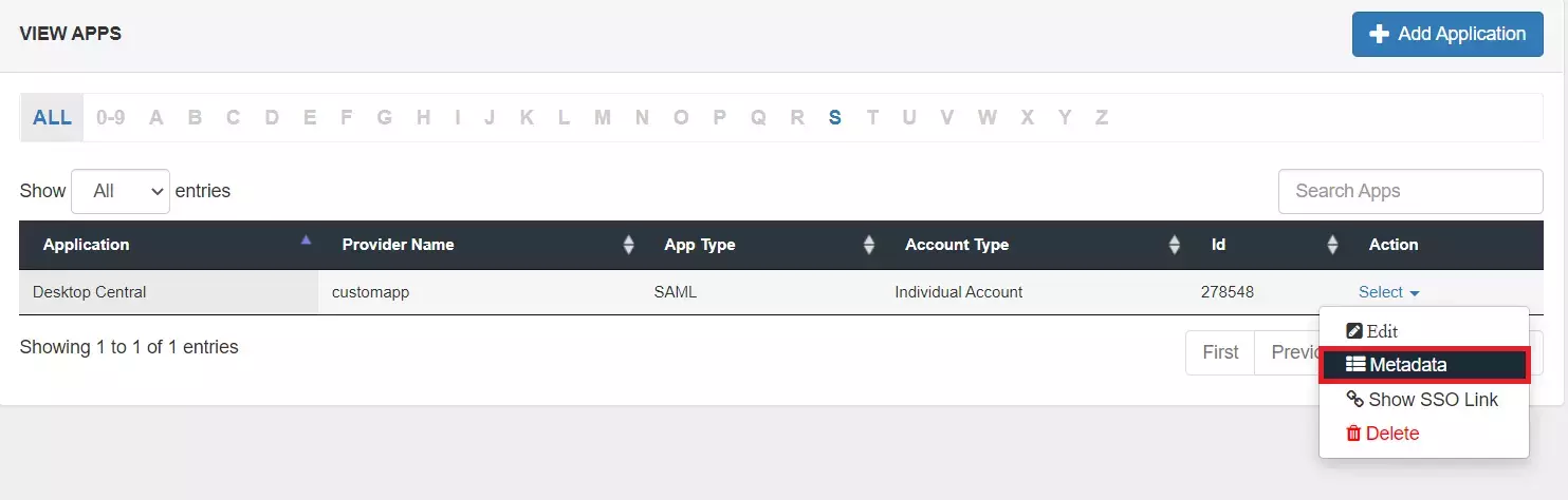 ManageEngine Desktop Central SAML Single Sign-On (sso) Select Metadata