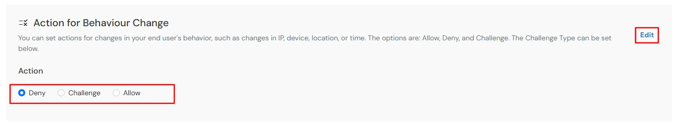 Adaptive Authentication: Edit Action Behaviour
